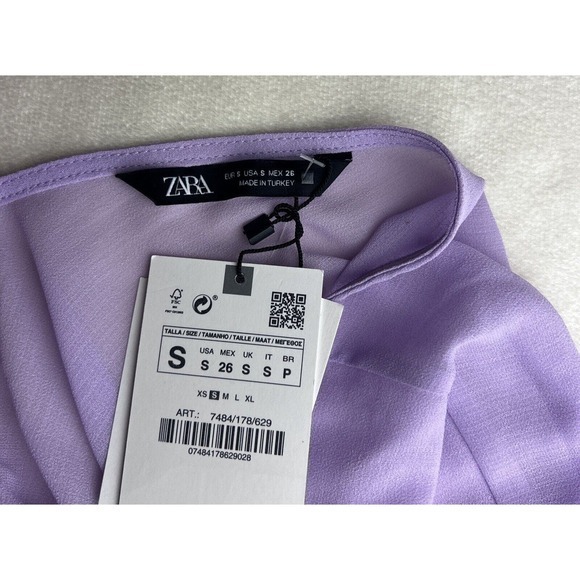 Zara Women's Chiffon Cropped Fitted Waist Top‎ Purple Size S - Picture 6 of 8